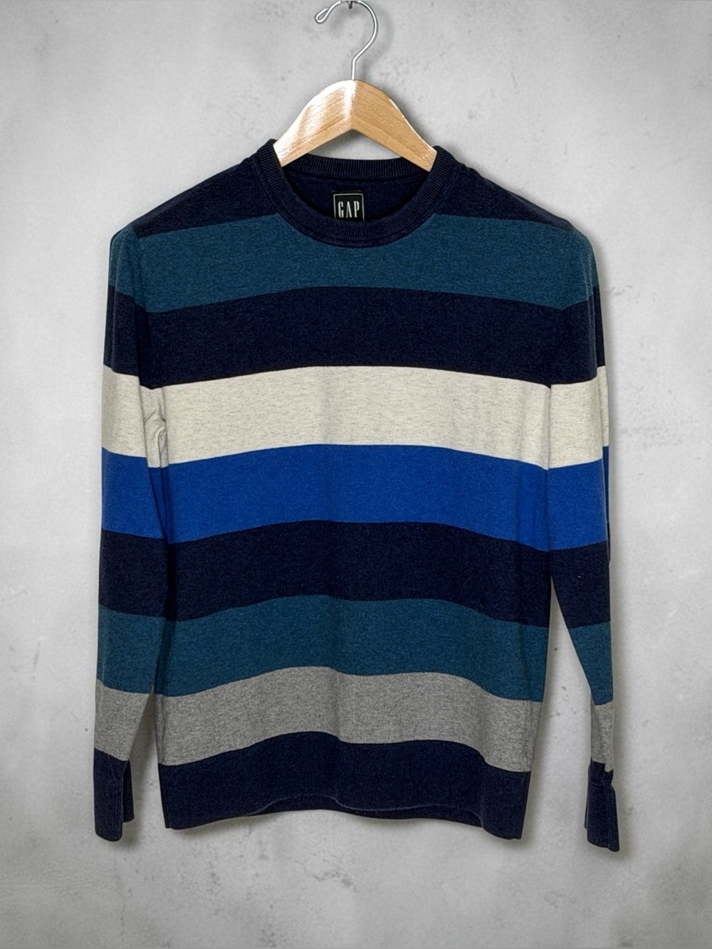 Vintage 90s GAP Mens Striped Cotton Sweater Colorblock Sz Med Made in Hong Kong